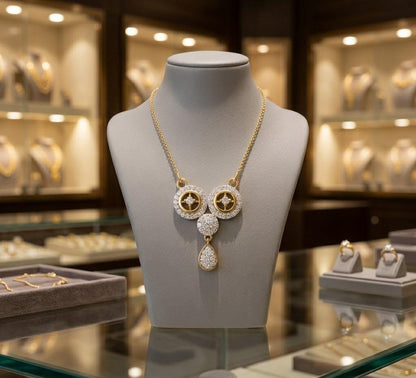 Riora moissanite circle drop necklace with gold rose silver pendant, dainty minimalist bridal jewelry, elegant wedding gift