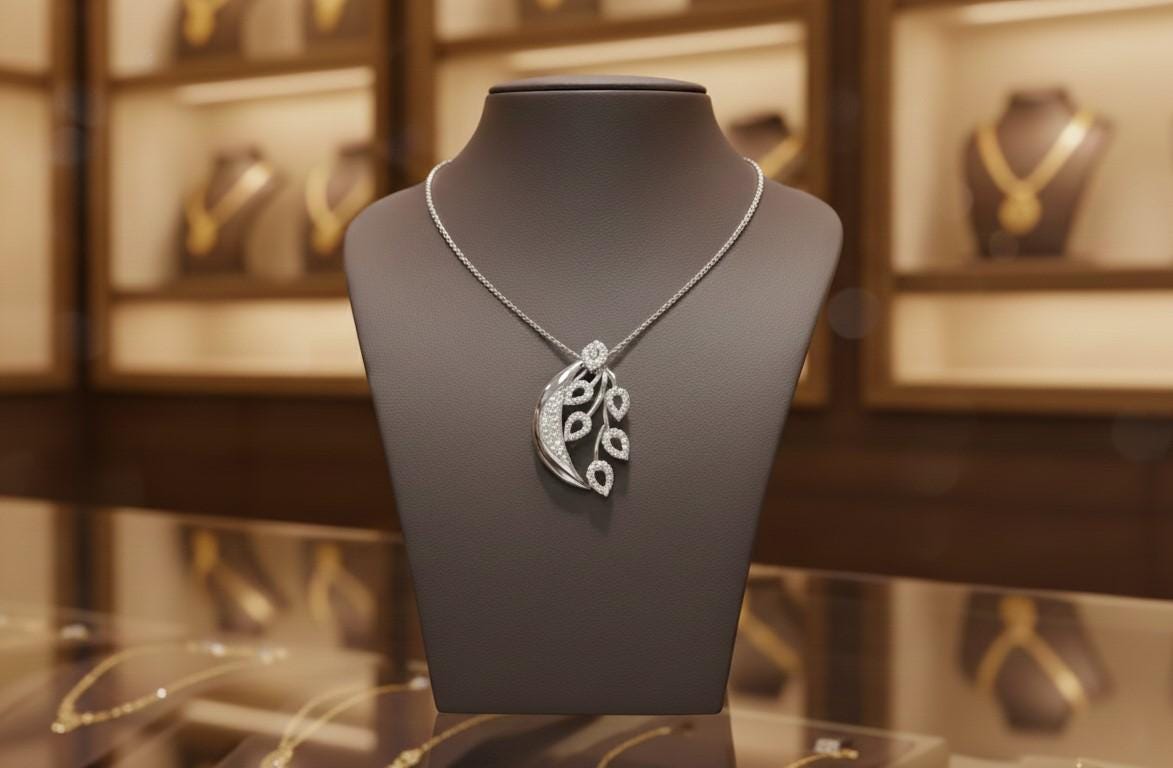 Moissanite Leaf Pendant Necklace | Rose Gold & Silver, Hypoallergenic