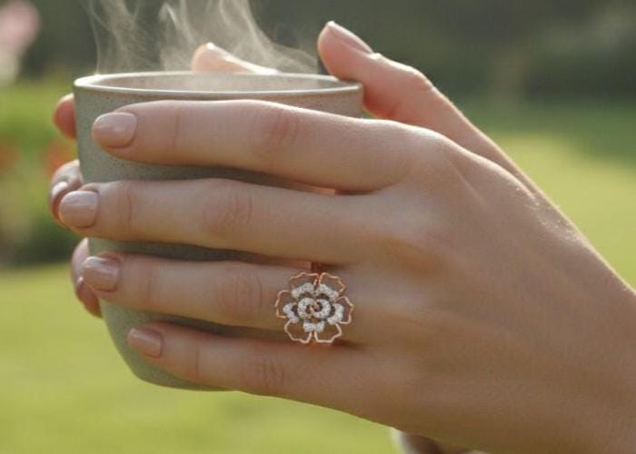 Moissanite Flower Ring | Floral Diamond Look Ring | Nickel-Free Hypoallergenic Statement Jewelry