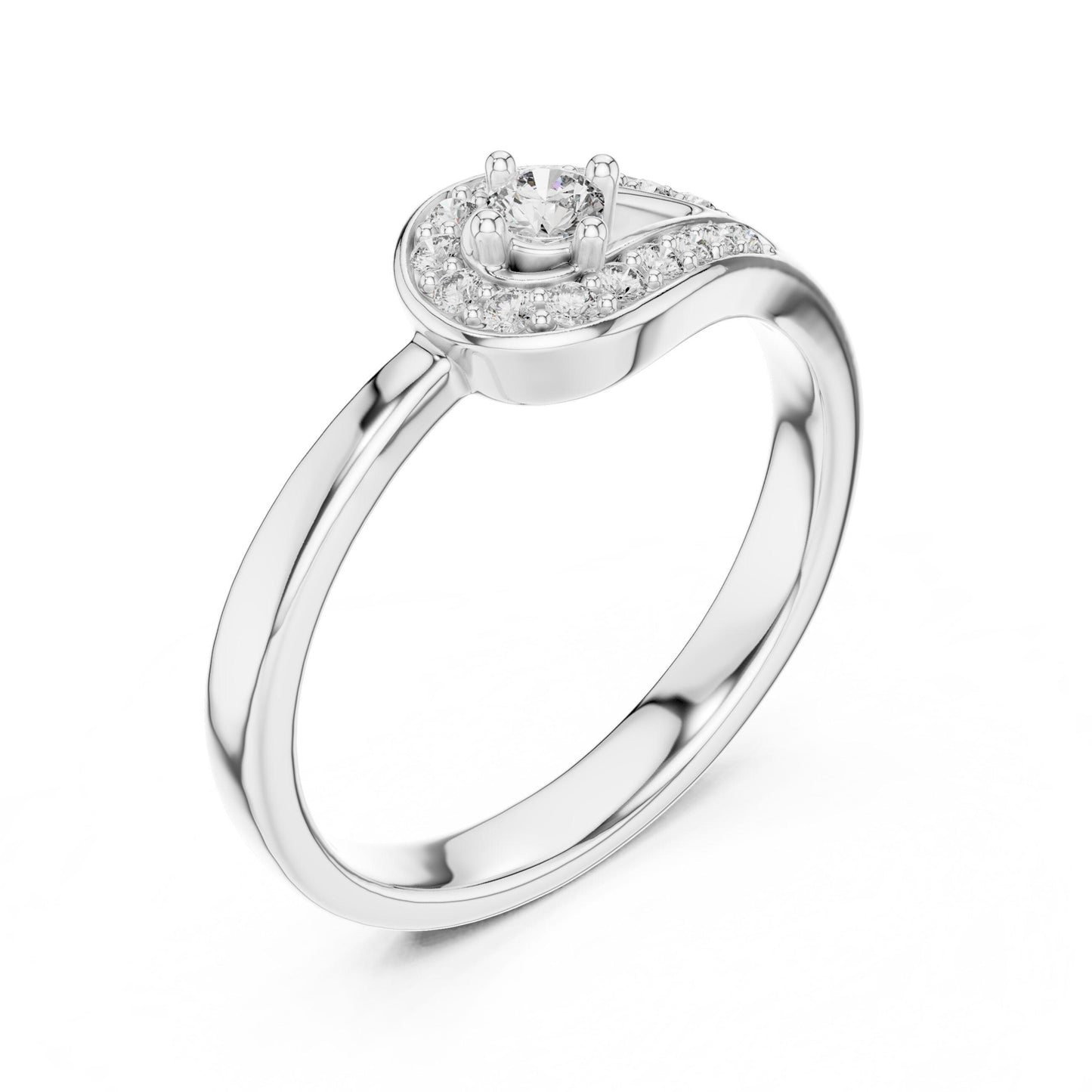 Riora Twisted Halo Moissanite diamond engagement ring in solid gold with vintage style, featuring a unique wedding band design.