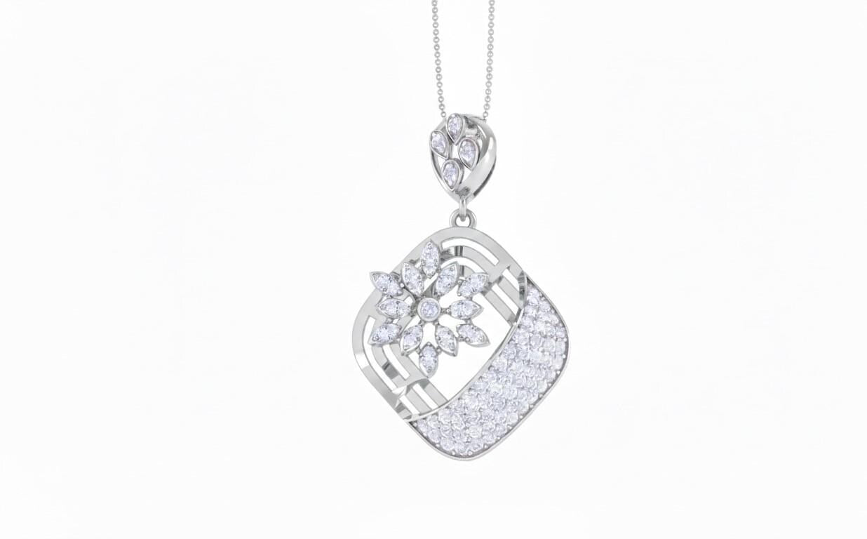 Floral Moissanite Pendant Necklace | 22 Inch Adjustable Chain