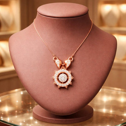 Riora moissanite halo pendant necklace in gold, rose gold, and silver, featuring a sparkling center stone, ideal for bridal or gift.