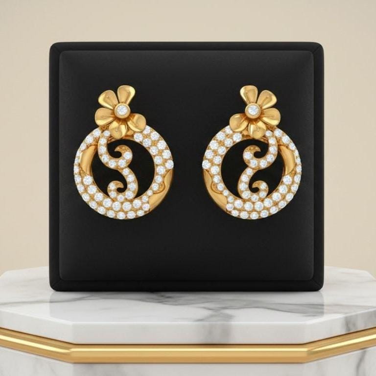 Moissanite Floral Circle Stud Earrings in Gold Rose Gold Silver | Hypoallergenic Luxury Wedding Gift for Women