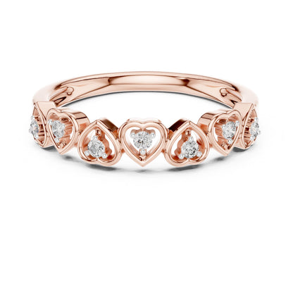 Riora moissanite heart crown ring with romantic diamond design in rose gold and silver, minimalist wedding band for women.