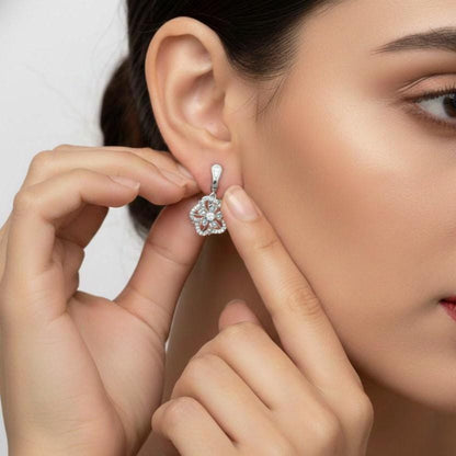 Moissanite Floral Drop Earrings for Women | Gold, Rose Gold & Silver | Bridal & Valentine Gift