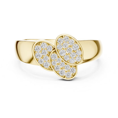 Riora luxury rose gold triple cluster moissanite diamond ring featuring a dainty bridal statement design on a white background.