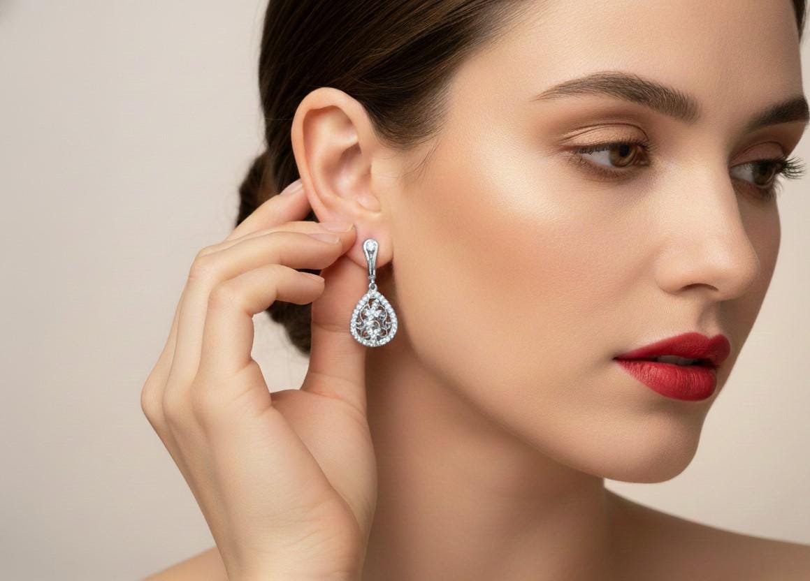 Moissanite Teardrop Stud Earrings | Hypoallergenic Bridal Dangle | Gold, Rose Gold, Silver